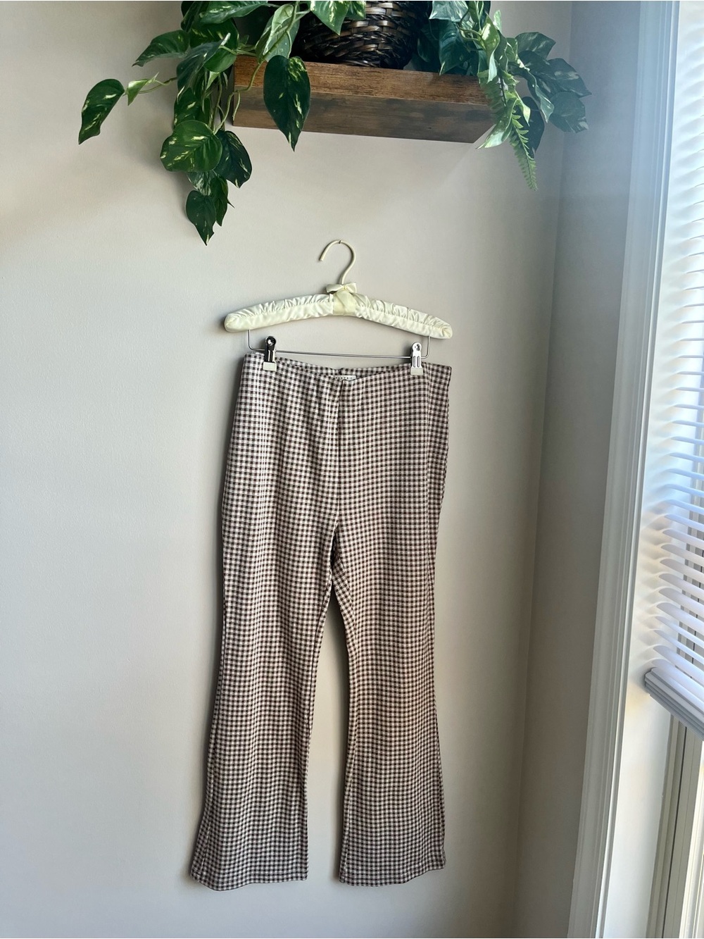 BaeVely Women’s Brown Gingham Boot Cut Pants